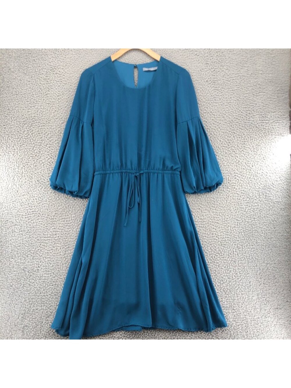 Octavia Dress Women Medium Blue Knee Blouson 3/4 Balloon Sleeve Drawstring Waist